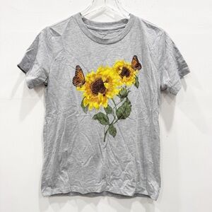 Grayson Threads Sunflower Butterfly Cotton Blend Light Gray Short Sleeve Tee S